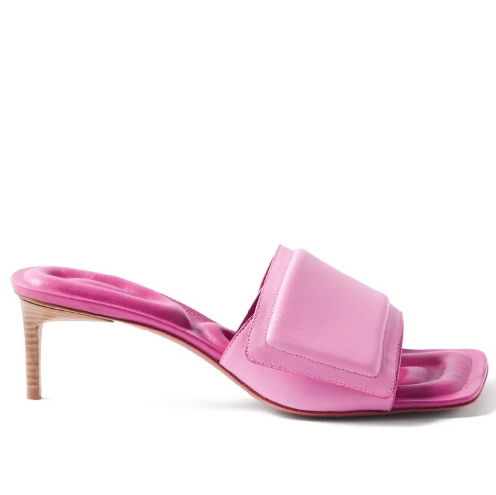 JACQUEMUS Piscine Square-Toe Padded Pink Leather Mules